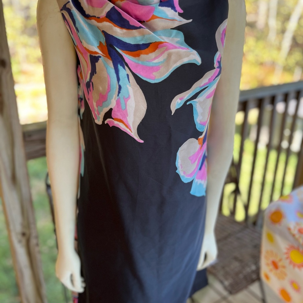 LOFT Black Dress with Multicolor Floral Design